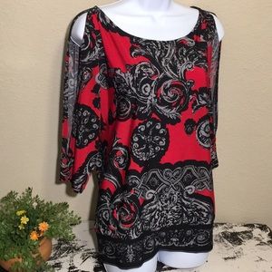 Cache Women’s Red & Black Cold Shoulder Blouse